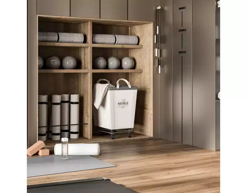 Cesto portabiancheria commerciale pieghevole in tela con ruote – Capacità 36 kg, ruote con blocco | Bianco naturale