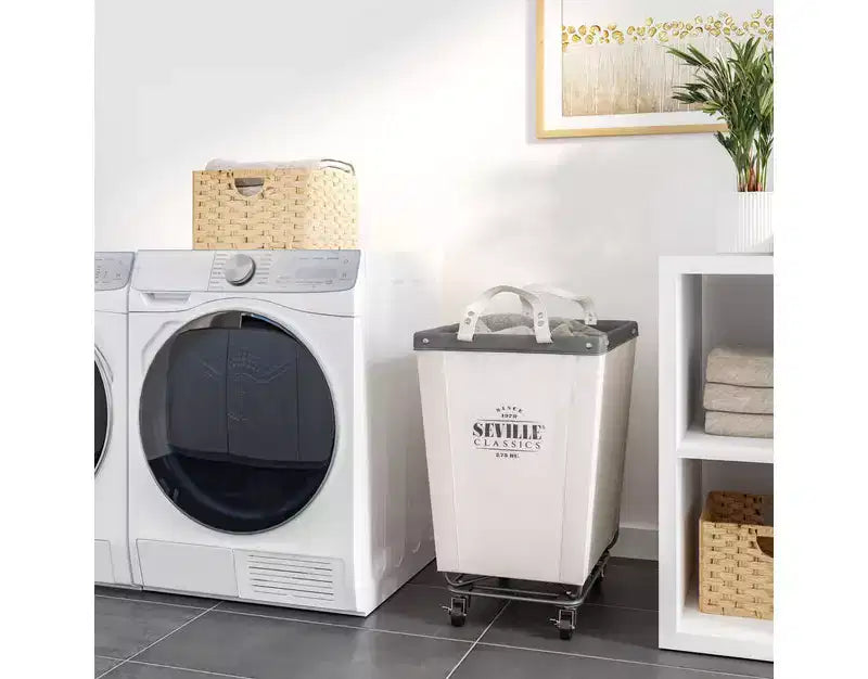 Cesto portabiancheria commerciale pieghevole in tela con ruote – Capacità 36 kg, ruote con blocco | Bianco naturale