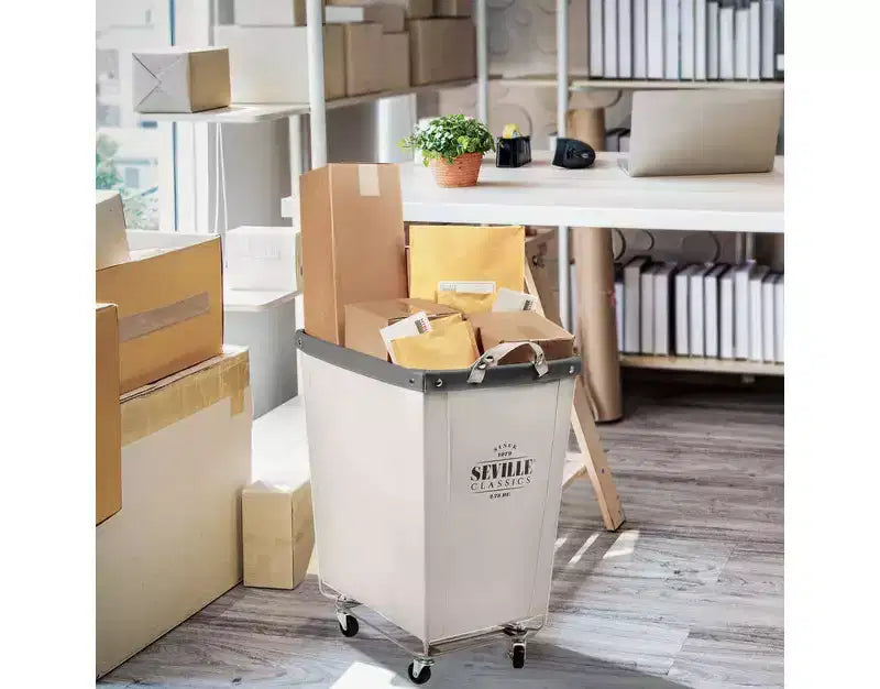 Cesto portabiancheria commerciale pieghevole in tela con ruote – Capacità 36 kg, ruote con blocco | Bianco naturale