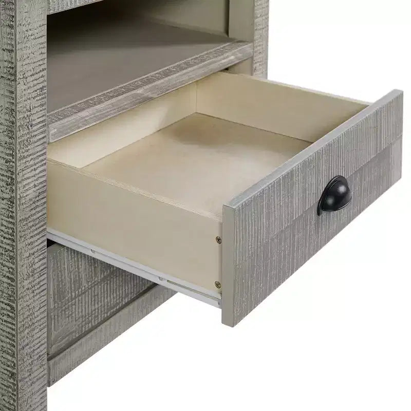 Comodino in legno con 2 cassetti e ripiano aperto in stile Modern Farmhouse - Comodino rustico anticato