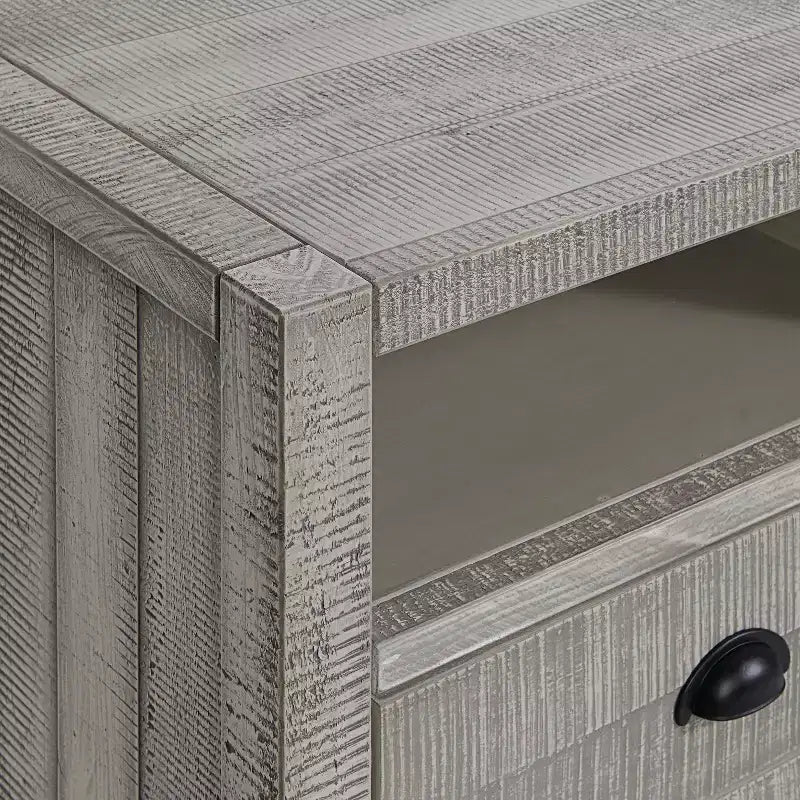 Comodino in legno con 2 cassetti e ripiano aperto in stile Modern Farmhouse - Comodino rustico anticato