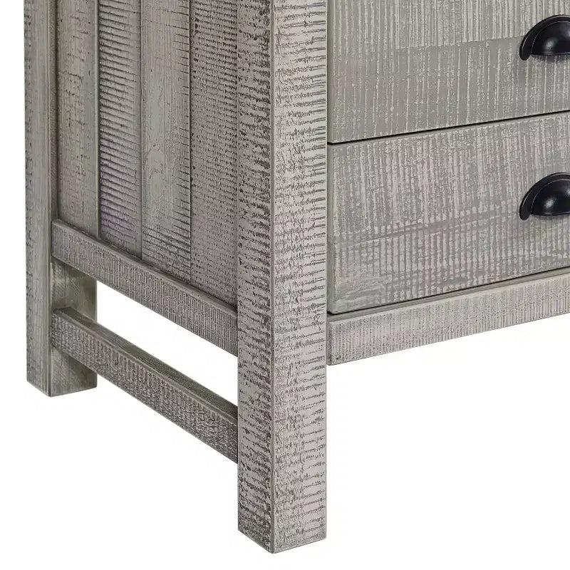 Comodino in legno con 2 cassetti e ripiano aperto in stile Modern Farmhouse - Comodino rustico anticato