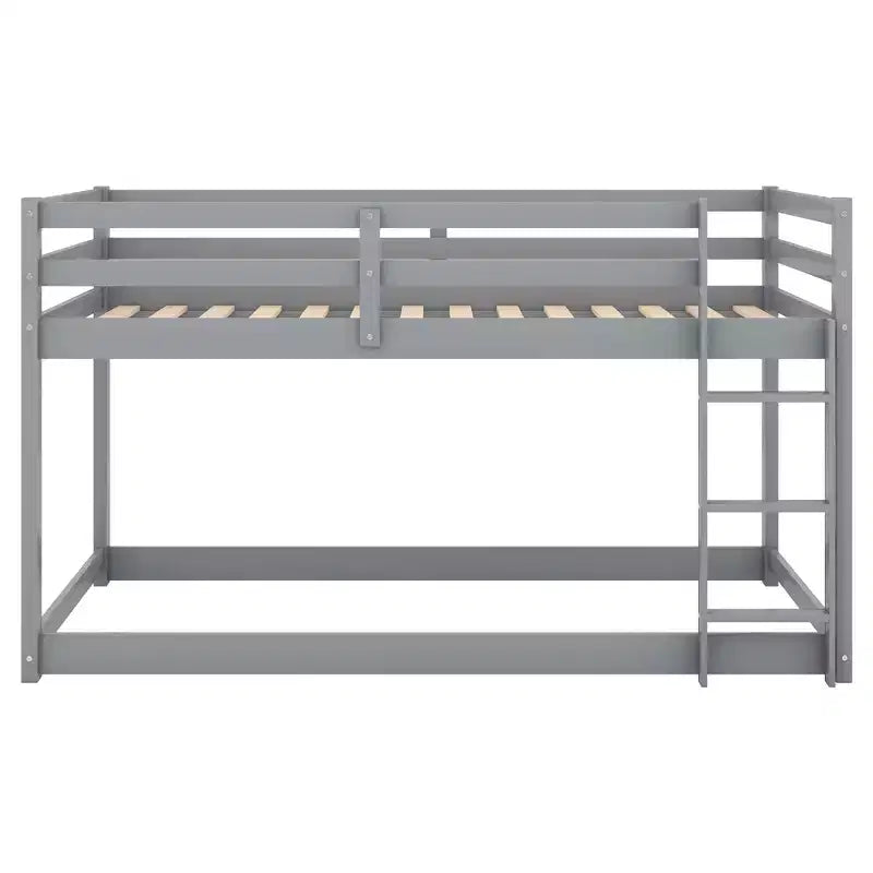 Letto a Castello in Legno Massello, da Terra, con Scaletta e Sponde di Sicurezza per Ragazzi Adulti, Telaio Basso, Mobili per Camera da Letto