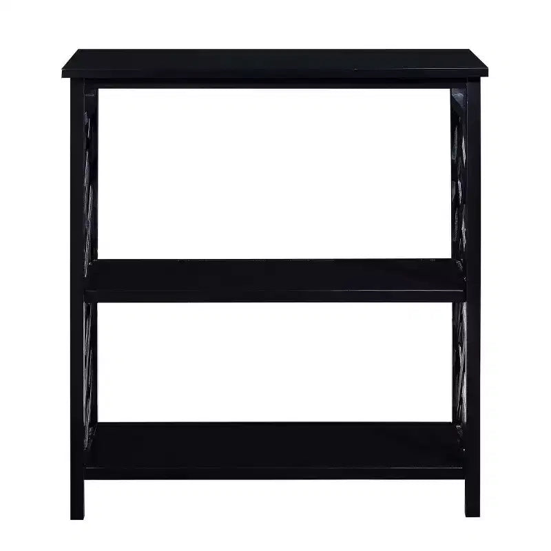 Tavolo Consolle a 3 Ripiani con Scaffali Contenitori – Legno di Pino Massello, Anti-Ribaltamento, Nero