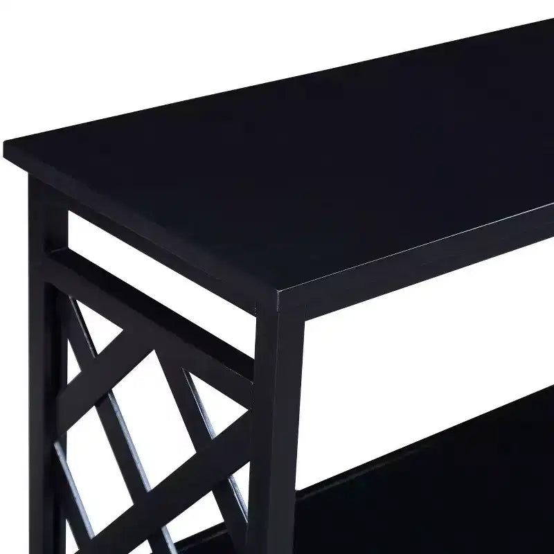 Tavolo Consolle a 3 Ripiani con Scaffali Contenitori – Legno di Pino Massello, Anti-Ribaltamento, Nero