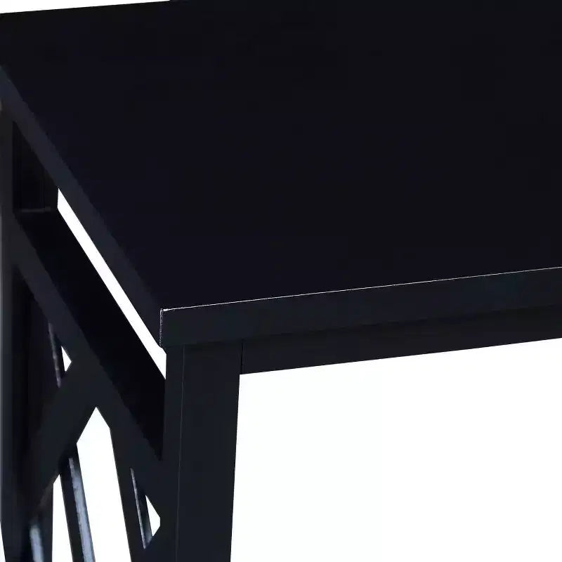 Tavolo Consolle a 3 Ripiani con Scaffali Contenitori – Legno di Pino Massello, Anti-Ribaltamento, Nero