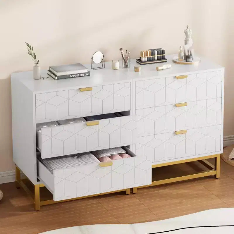 Cassettiera a 3 Cassetti in Legno con Gambe e Maniglie in Metallo Dorato – MDF Impermeabile, Antiribaltamento | Armadio e Comodino