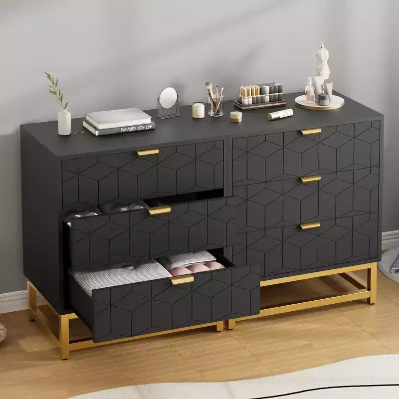 Cassettiera a 3 Cassetti in Legno con Gambe e Maniglie in Metallo Dorato – MDF Impermeabile, Antiribaltamento | Armadio e Comodino
