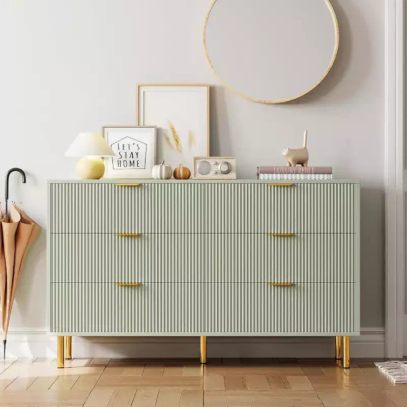 Cassettiera a 6 cassetti in legno con maniglie dorate – Mobile contenitore moderno per camera da letto, soggiorno e ingresso