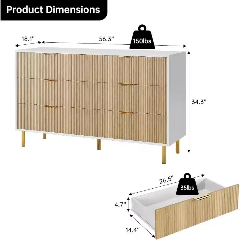 Cassettiera a 6 cassetti in legno con maniglie dorate – Mobile contenitore moderno per camera da letto, soggiorno e ingresso