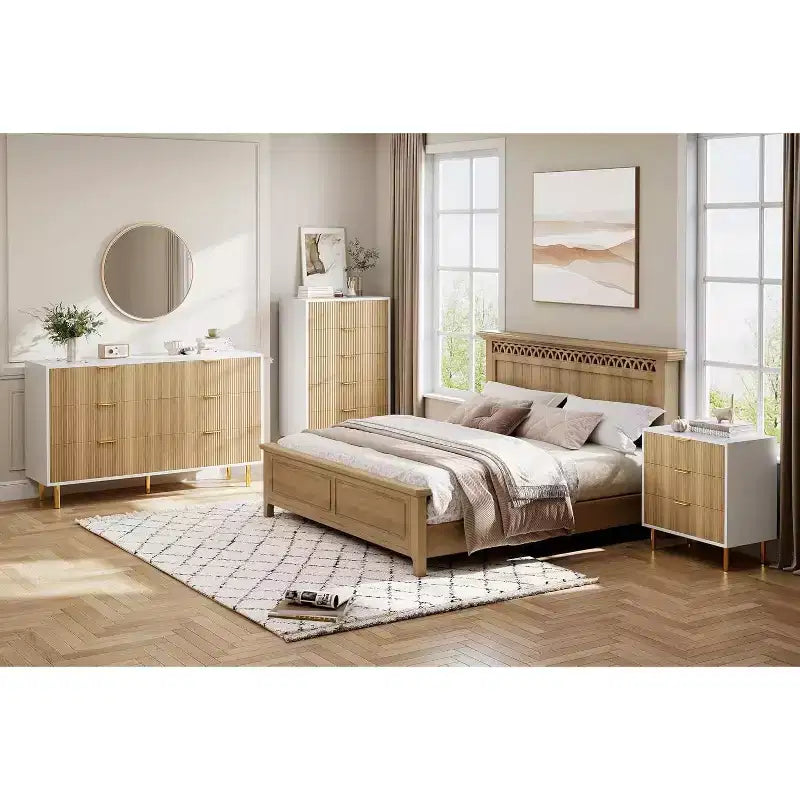 Cassettiera a 6 cassetti in legno con maniglie dorate – Mobile contenitore moderno per camera da letto, soggiorno e ingresso