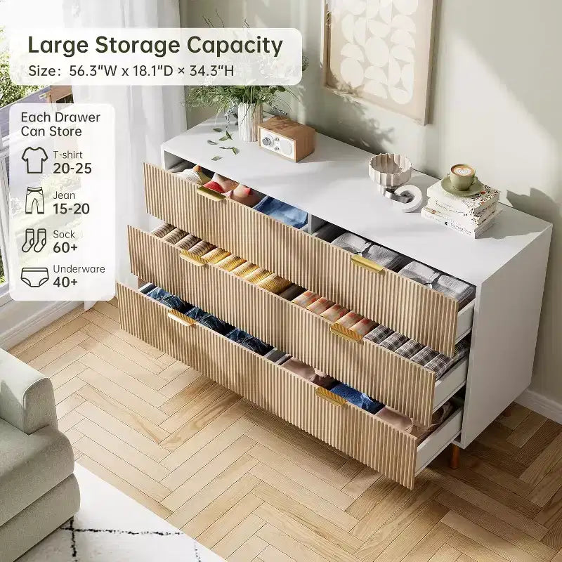 Cassettiera a 6 cassetti in legno con maniglie dorate – Mobile contenitore moderno per camera da letto, soggiorno e ingresso