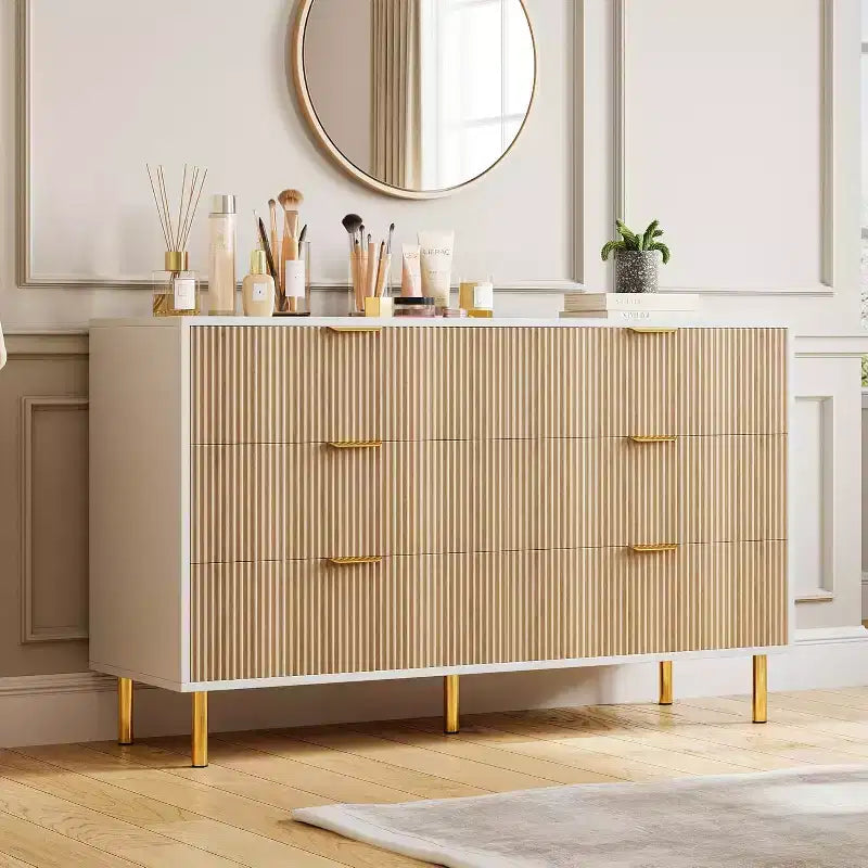 Cassettiera a 6 cassetti in legno con maniglie dorate – Mobile contenitore moderno per camera da letto, soggiorno e ingresso