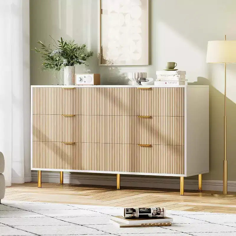 Cassettiera a 6 cassetti in legno con maniglie dorate – Mobile contenitore moderno per camera da letto, soggiorno e ingresso