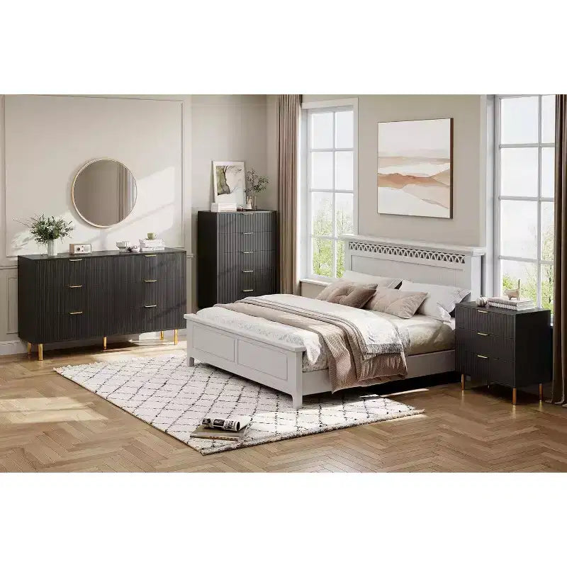 Cassettiera a 6 cassetti in legno con maniglie dorate – Mobile contenitore moderno per camera da letto, soggiorno e ingresso