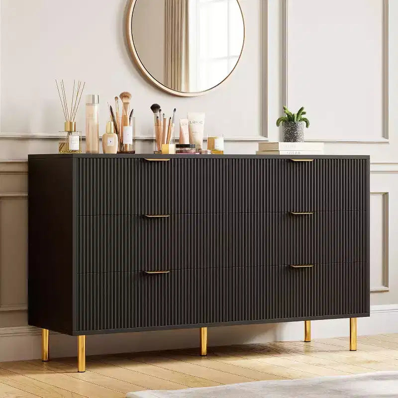 Cassettiera a 6 cassetti in legno con maniglie dorate – Mobile contenitore moderno per camera da letto, soggiorno e ingresso