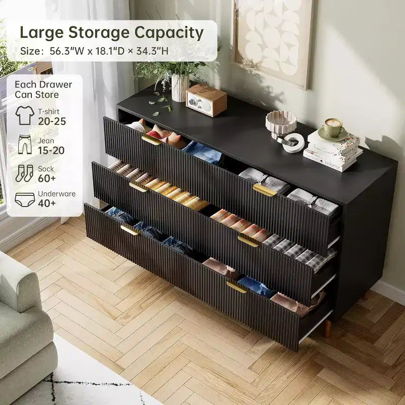 Cassettiera a 6 cassetti in legno con maniglie dorate – Mobile contenitore moderno per camera da letto, soggiorno e ingresso