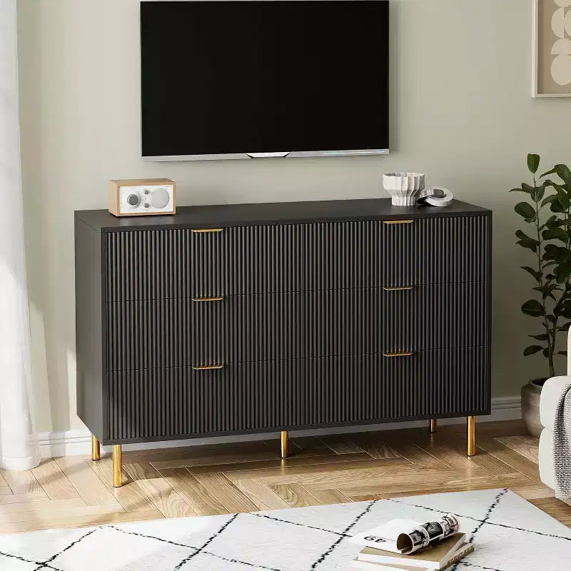 Cassettiera a 6 cassetti in legno con maniglie dorate – Mobile contenitore moderno per camera da letto, soggiorno e ingresso
