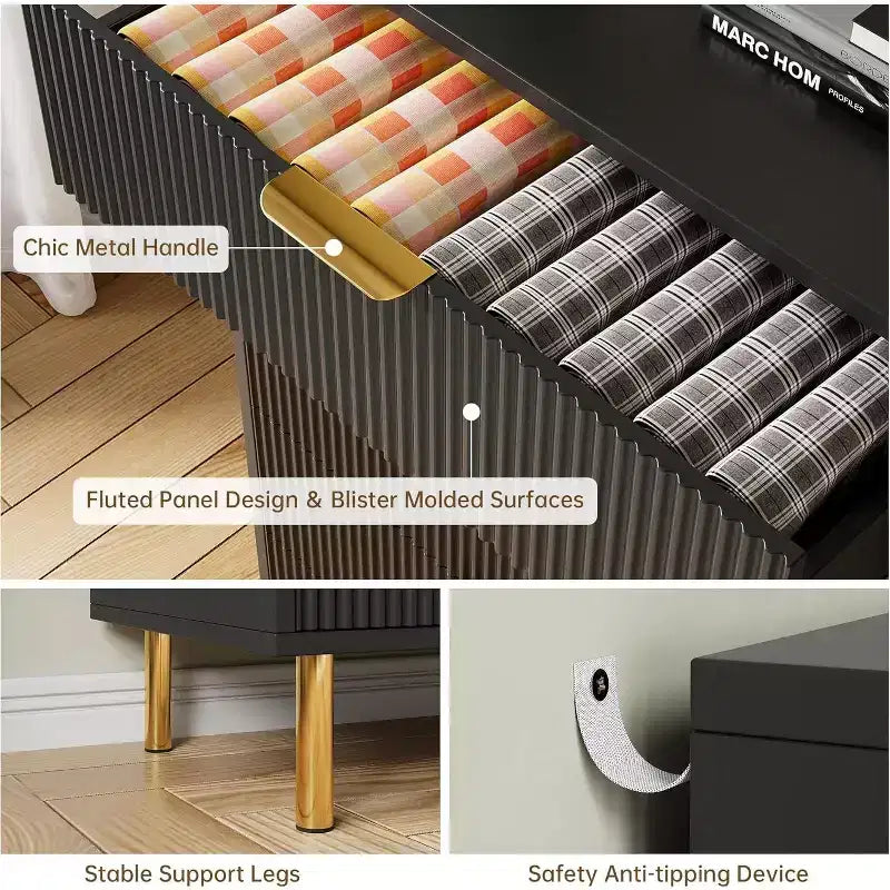 Cassettiera a 6 cassetti in legno con maniglie dorate – Mobile contenitore moderno per camera da letto, soggiorno e ingresso