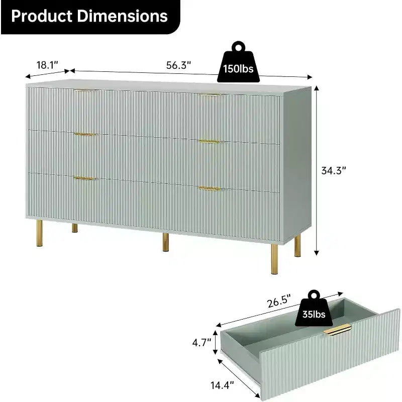 Cassettiera a 6 cassetti in legno con maniglie dorate – Mobile contenitore moderno per camera da letto, soggiorno e ingresso