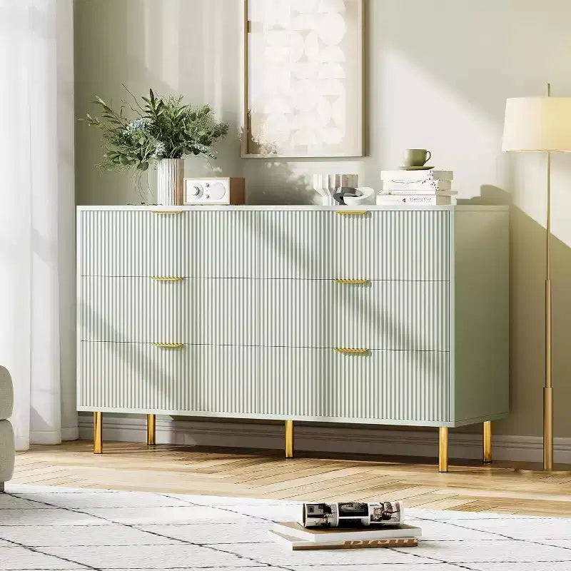 Cassettiera a 6 cassetti in legno con maniglie dorate – Mobile contenitore moderno per camera da letto, soggiorno e ingresso