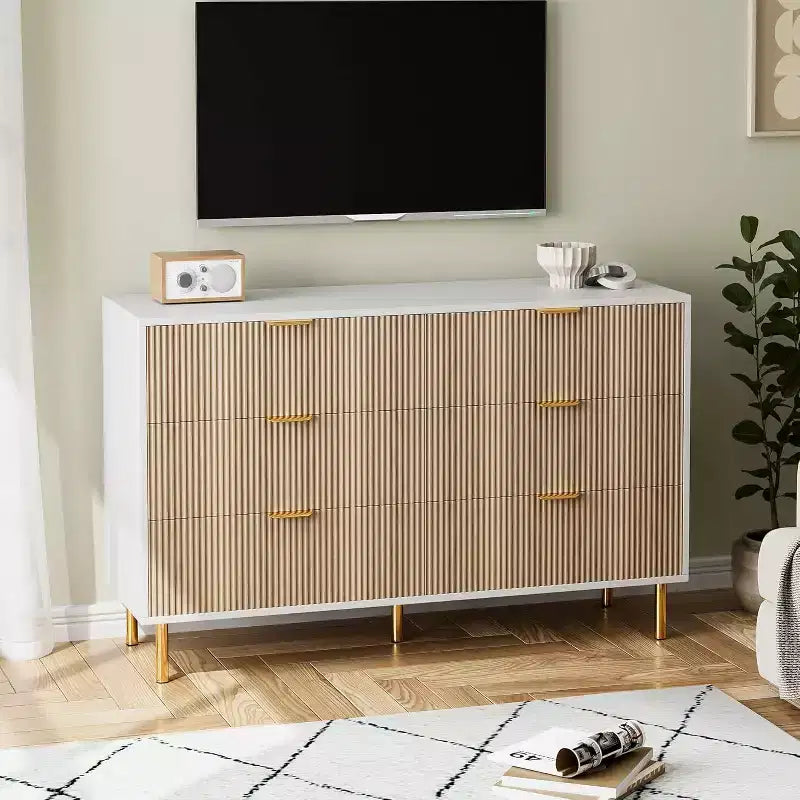 Cassettiera a 6 cassetti in legno con maniglie dorate – Mobile contenitore moderno per camera da letto, soggiorno e ingresso