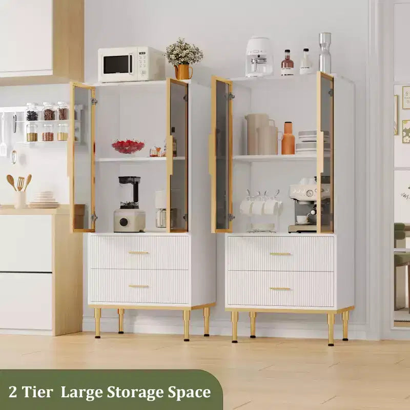 Mobile Contenitore con Ante in Vetro e 2 Cassetti – Credenza Moderna con Ripiani Regolabili