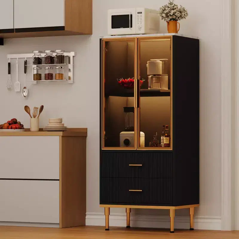 Mobile Contenitore con Ante in Vetro e 2 Cassetti – Credenza Moderna con Ripiani Regolabili