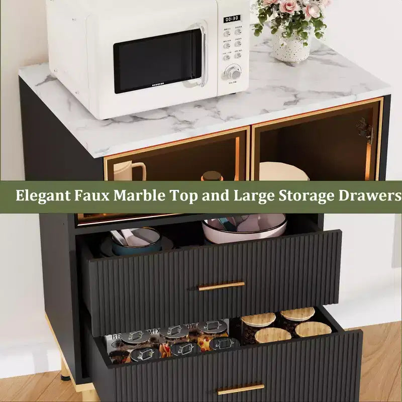 Mobile Contenitore con Ante in Vetro e 2 Cassetti – Credenza Moderna con Ripiani Regolabili