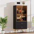 COZONY Fluted Storage Cabinet with Glass Doors & 2 Drawers, Modern Buffet Sideboard with Adjustable Shelves for Kitchen, Dining, Living Room