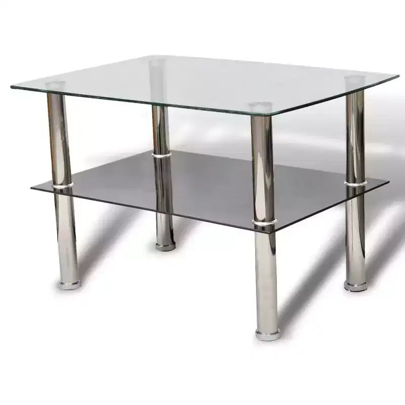 vidaXL Modern Rectangle Coffee Table - Tempered Glass with Stainless Steel Legs, Two-Tier Design for Home, Hotel, Cafe