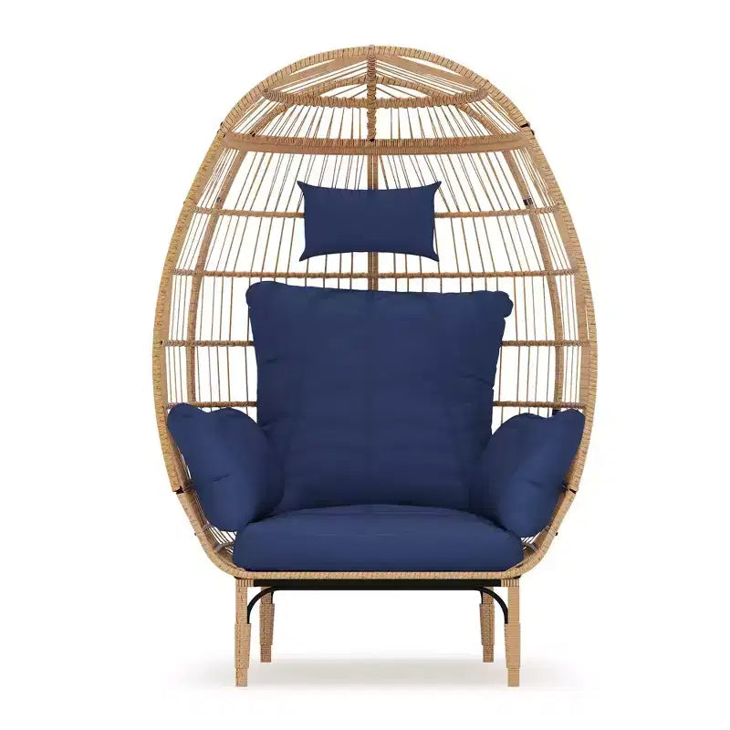 Sedia a uovo in vimini oversize – Capacità 227 kg, Rattan per tutte le stagioni con 5 cuscini