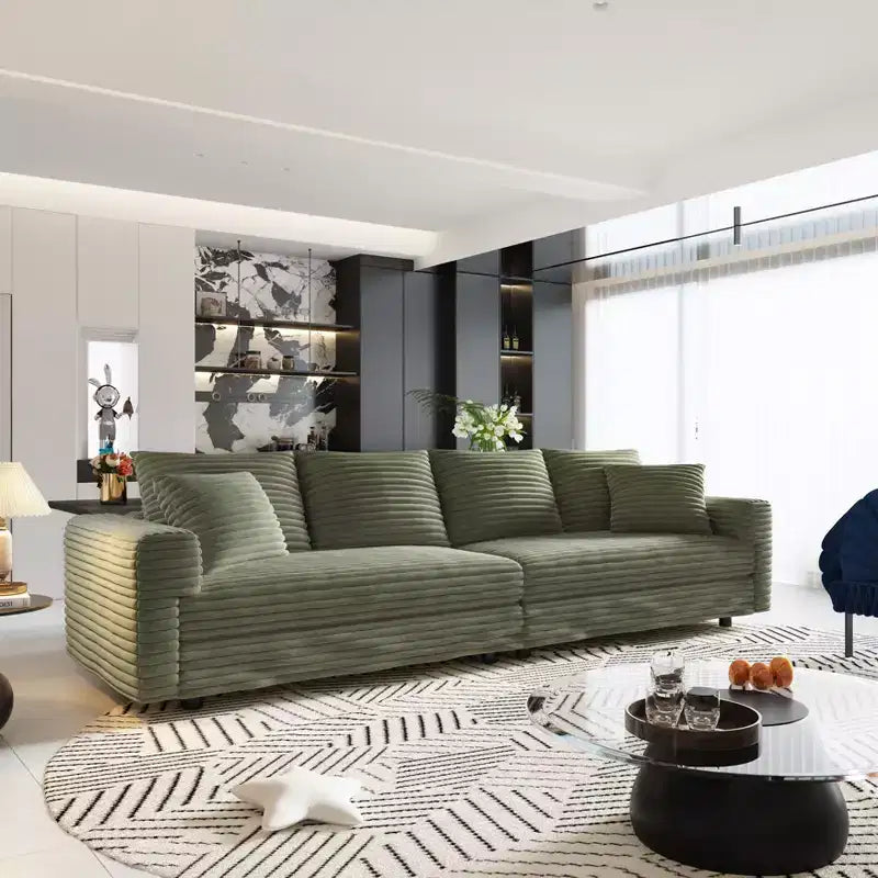 Divano Moderno a 4 Posti Profondo – Rivestito in Velluto a Coste, Capacità 450 kg, Divano Letto Convertibile | Verde