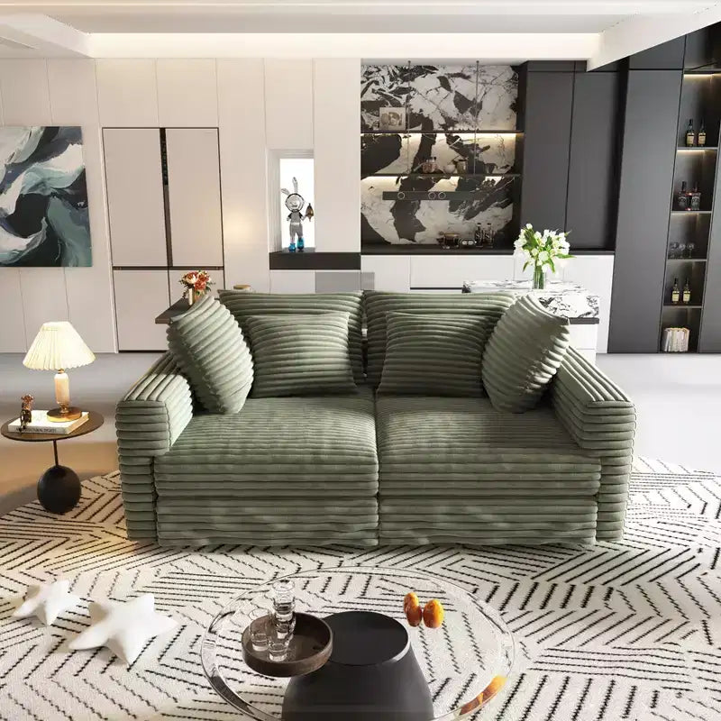 Divano Moderno a 4 Posti Profondo – Rivestito in Velluto a Coste, Capacità 450 kg, Divano Letto Convertibile | Verde