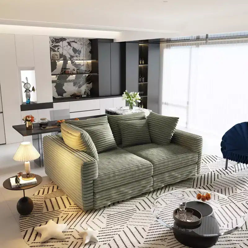 Divano Moderno a 4 Posti Profondo – Rivestito in Velluto a Coste, Capacità 450 kg, Divano Letto Convertibile | Verde