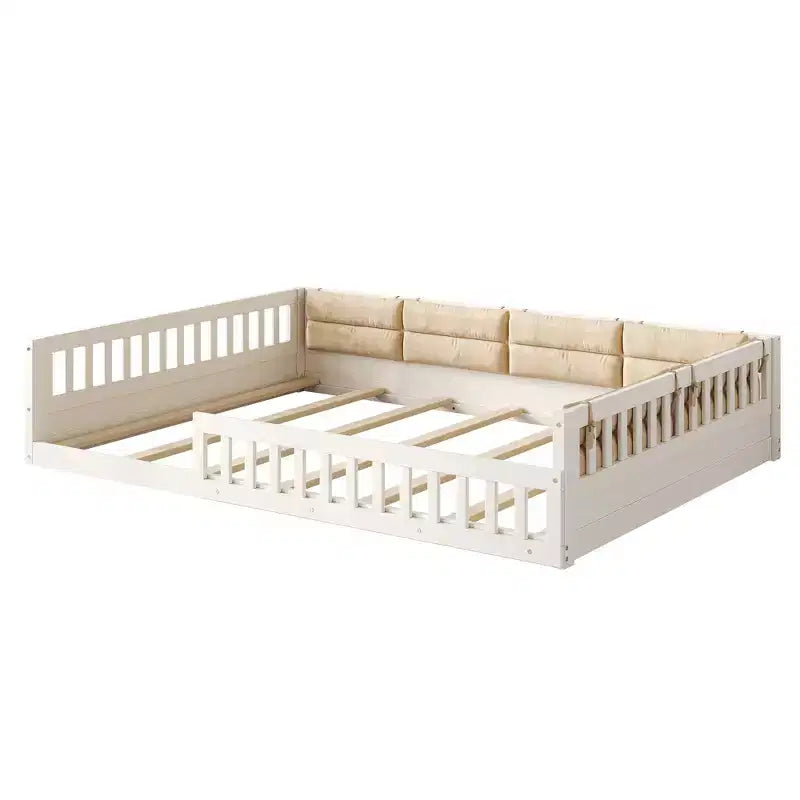 Letto a terra per bambini Full Size con recinzione di sicurezza e cuscino imbottito – Capacità 270 kg, nessuna rete a molle necessaria
