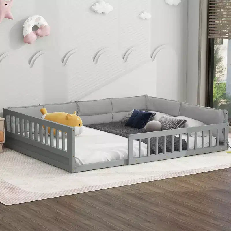 Letto a terra per bambini Full Size con recinzione di sicurezza e cuscino imbottito – Capacità 270 kg, nessuna rete a molle necessaria