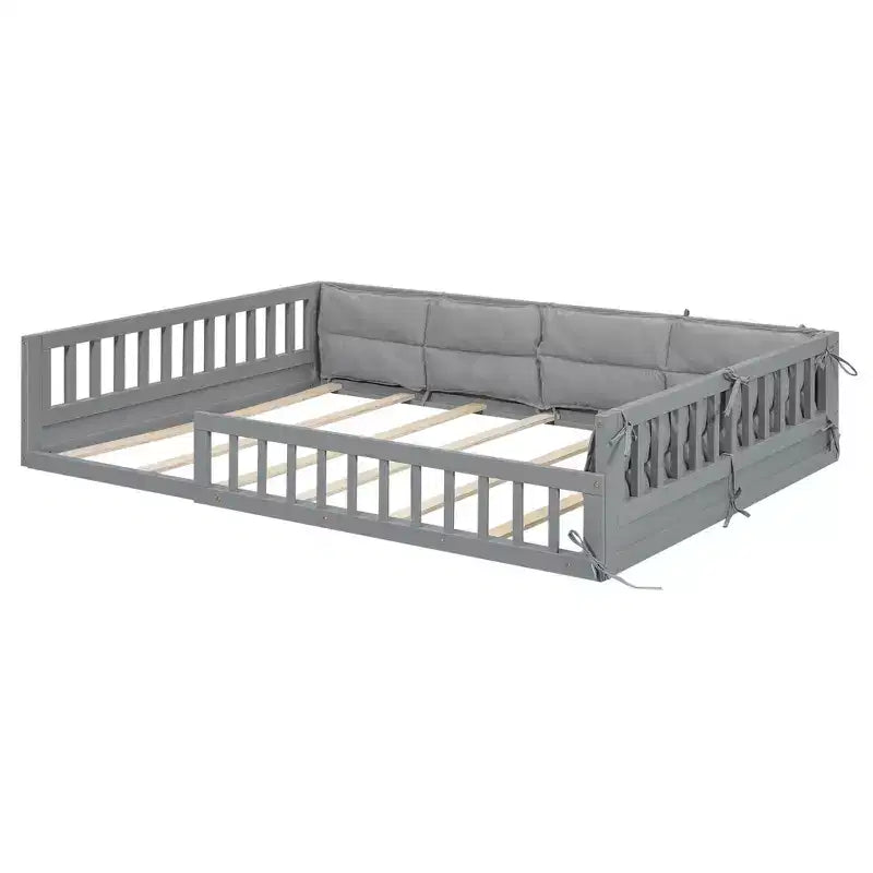 Letto a terra per bambini Full Size con recinzione di sicurezza e cuscino imbottito – Capacità 270 kg, nessuna rete a molle necessaria