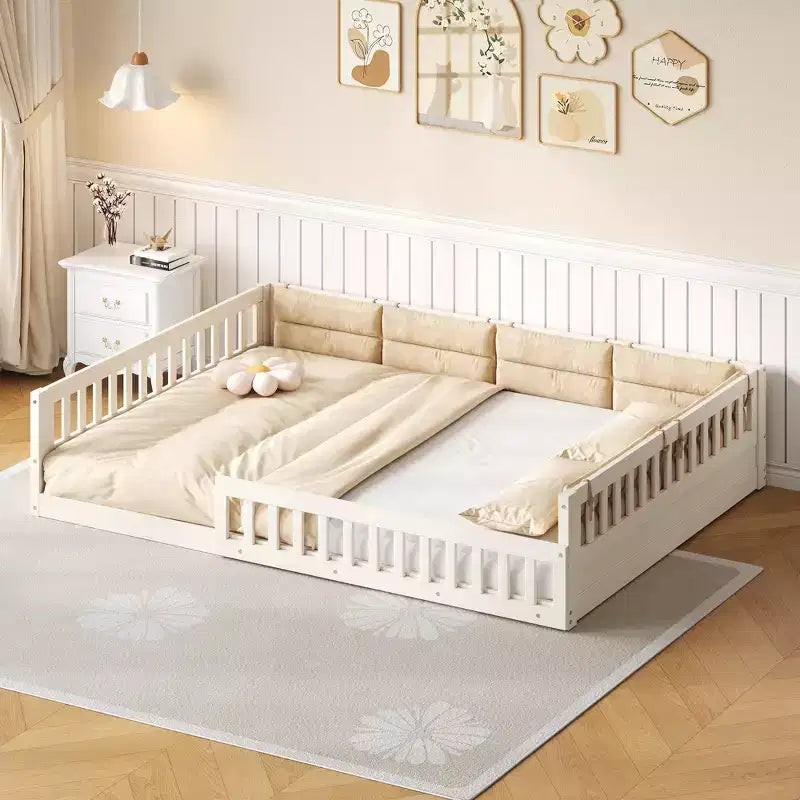 Letto a terra per bambini Full Size con recinzione di sicurezza e cuscino imbottito – Capacità 270 kg, nessuna rete a molle necessaria