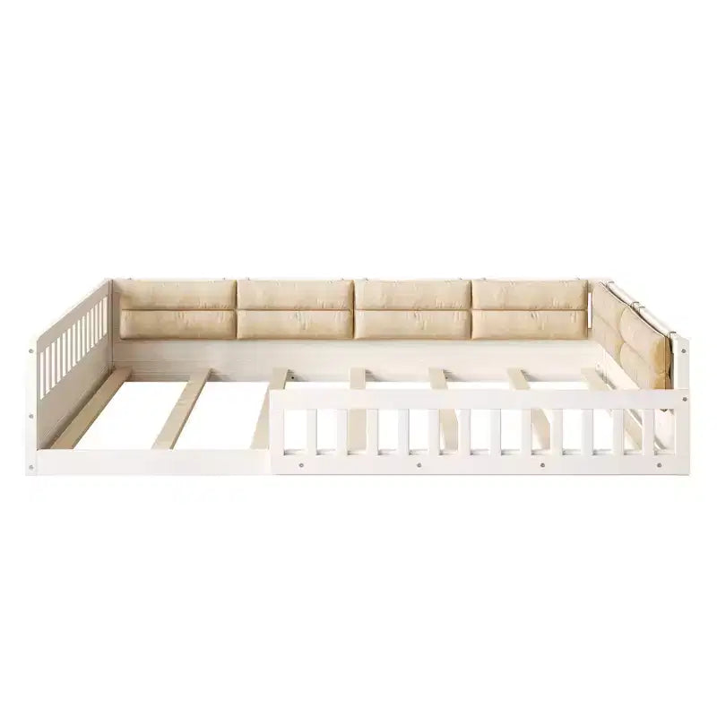 Letto a terra per bambini Full Size con recinzione di sicurezza e cuscino imbottito – Capacità 270 kg, nessuna rete a molle necessaria