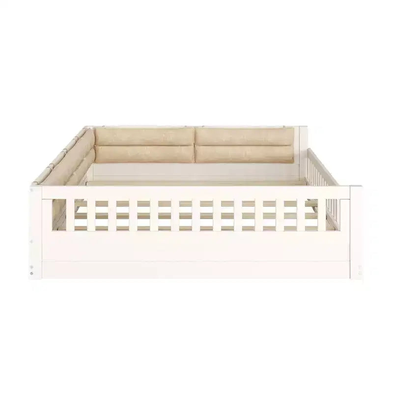 Letto a terra per bambini Full Size con recinzione di sicurezza e cuscino imbottito – Capacità 270 kg, nessuna rete a molle necessaria