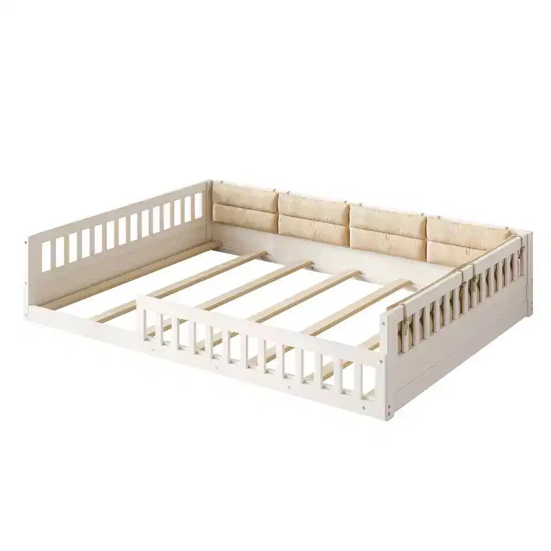 Letto a terra per bambini Full Size con recinzione di sicurezza e cuscino imbottito – Capacità 270 kg, nessuna rete a molle necessaria