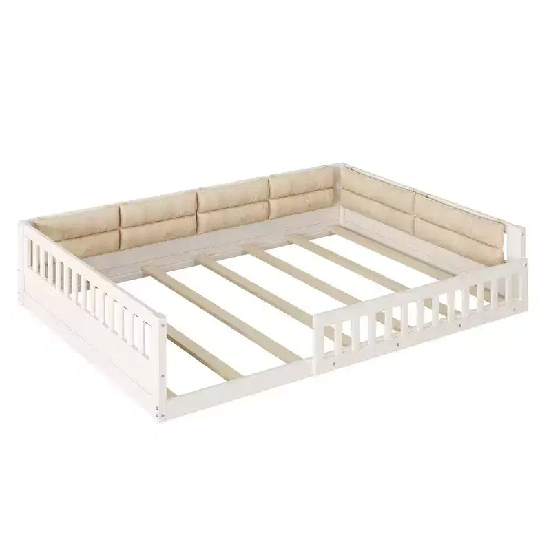 Letto a terra per bambini Full Size con recinzione di sicurezza e cuscino imbottito – Capacità 270 kg, nessuna rete a molle necessaria