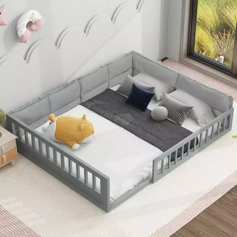 Letto a terra per bambini Full Size con recinzione di sicurezza e cuscino imbottito – Capacità 270 kg, nessuna rete a molle necessaria
