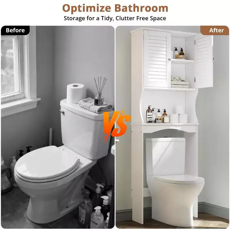Mobiletto salvaspazio da bagno da mettere sopra il WC - 3 Ripiani Regolabili, Ante Ventilate e Montaggio a Parete