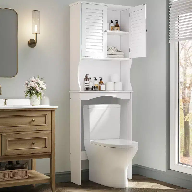 Mobiletto salvaspazio da bagno da mettere sopra il WC - 3 Ripiani Regolabili, Ante Ventilate e Montaggio a Parete