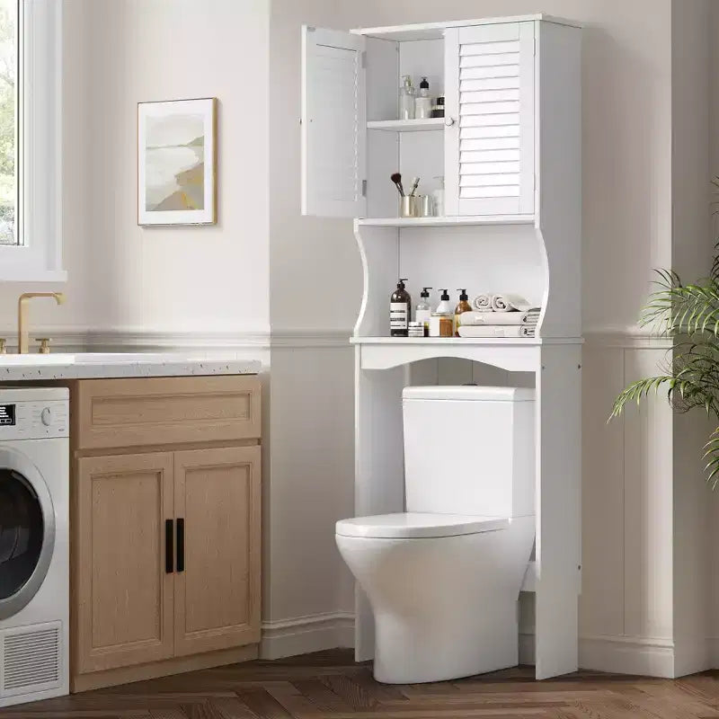 Mobiletto salvaspazio da bagno da mettere sopra il WC - 3 Ripiani Regolabili, Ante Ventilate e Montaggio a Parete