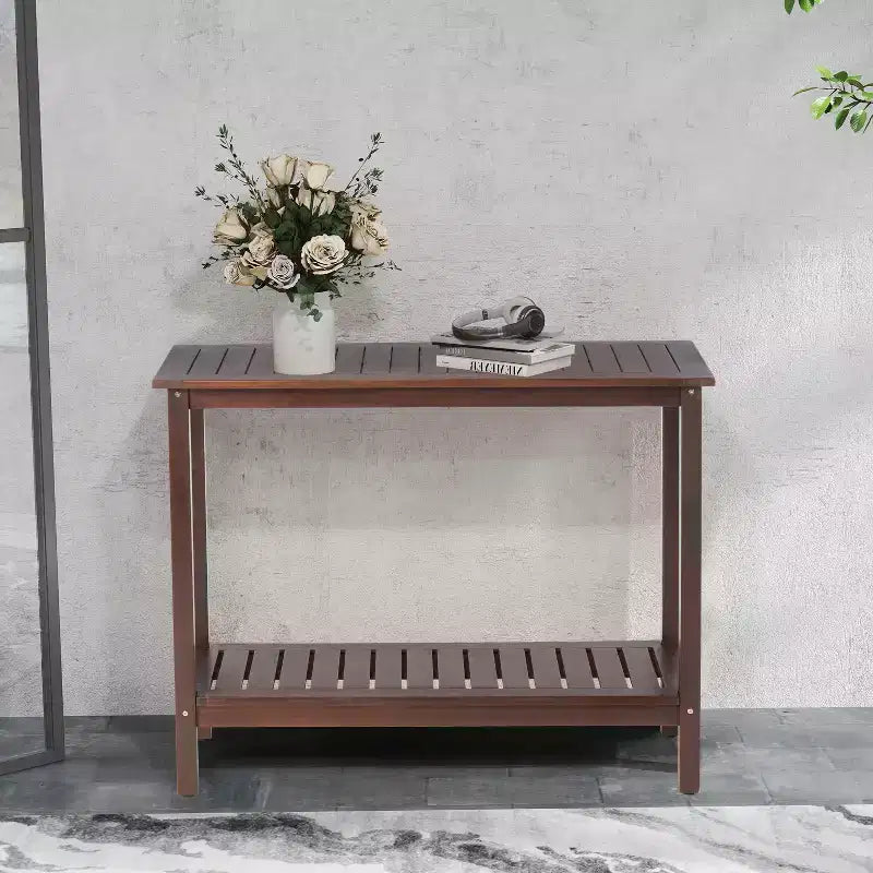 Consolle in legno di acacia vintage – Motivo a strisce, ripiano inferiore | Marrone