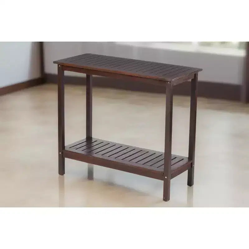 Consolle in legno di acacia vintage – Motivo a strisce, ripiano inferiore | Marrone