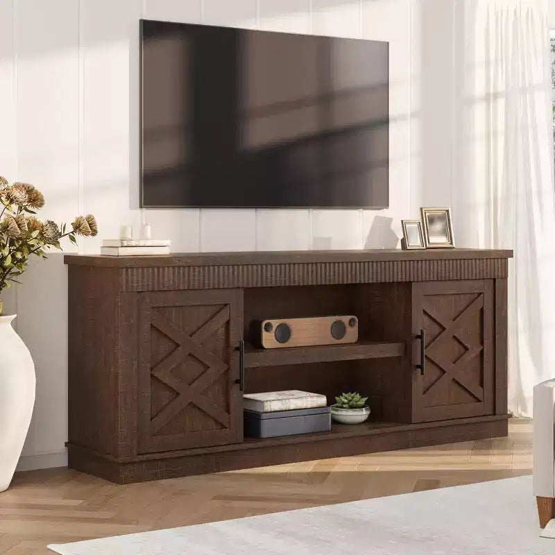 CuisinSmart Modern TV Stand Up to 70'' TVs, Farmhouse Wooden TV Stand with Adjustable Shelves, Dresser TV Stand for Bedroom Living Room